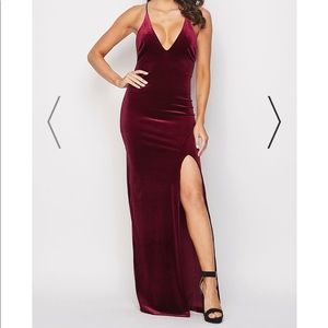 Deep V Neck Velvet Long Dress